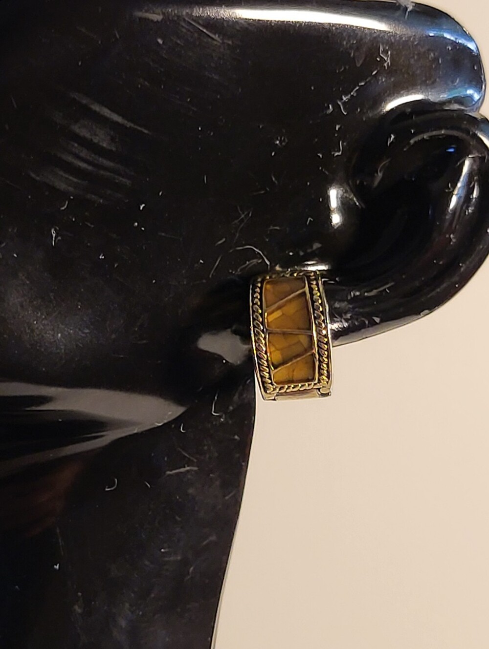 Monet Earrings Enamel Huggies Magnetic Small Gold Tone Opalescent Sections VTG